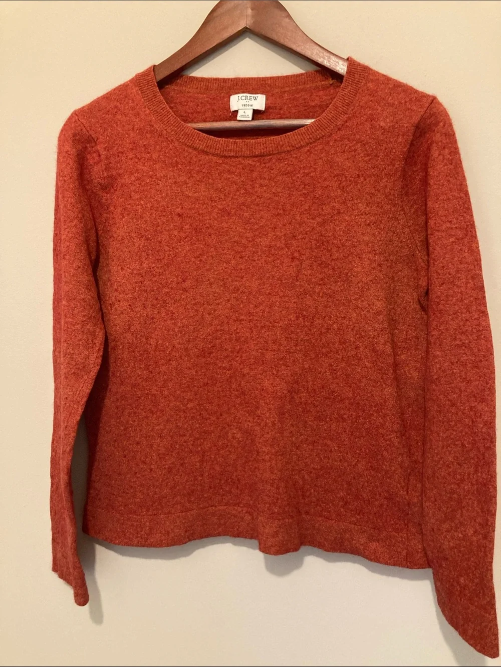 J. Crew red Heathered Crewneck Teddie Sweater wool blend Sz L